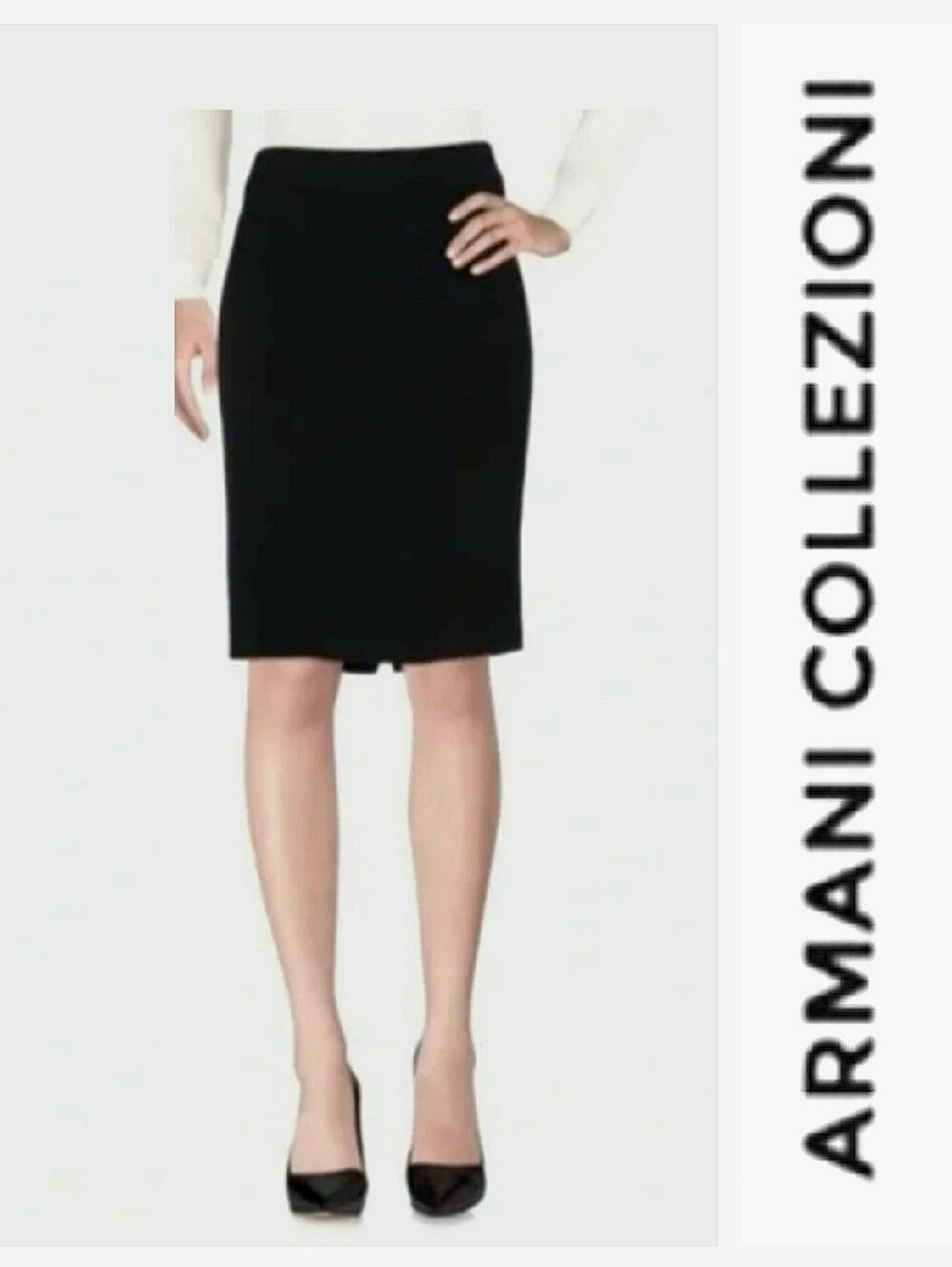 Armani Collezioni Black Silk & Cotton Blend Pencil Skirt Sz 46 US 10
